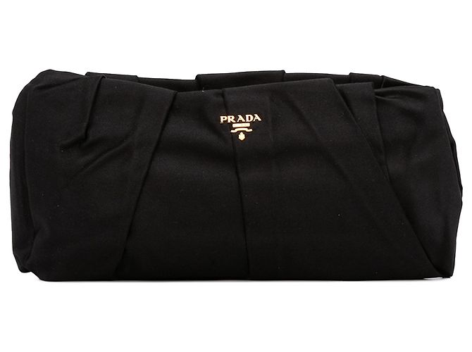 Prada Black Pleated Satin Frame Clutch