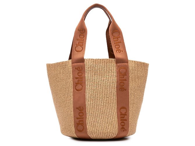 Chloé Woody Large Raffia Basket Tote in Braun