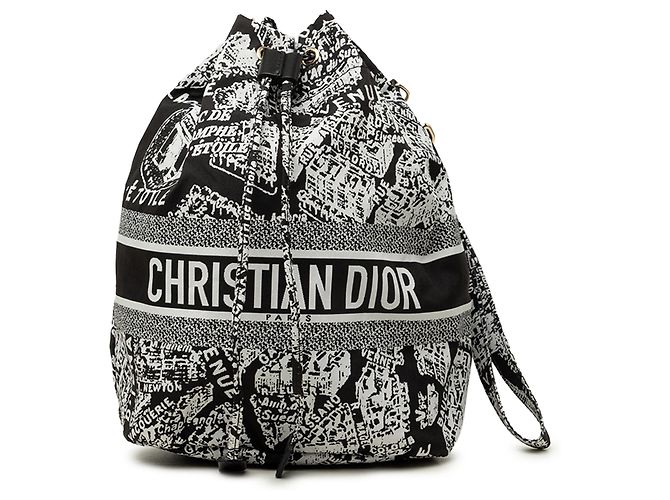 Dior Black Technical Fabric Plan de Paris DiorTravel Drawstring Pouch