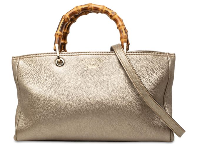 Bolsa Gucci Gold Medium em couro de bezerro Bamboo Shopper Dourado