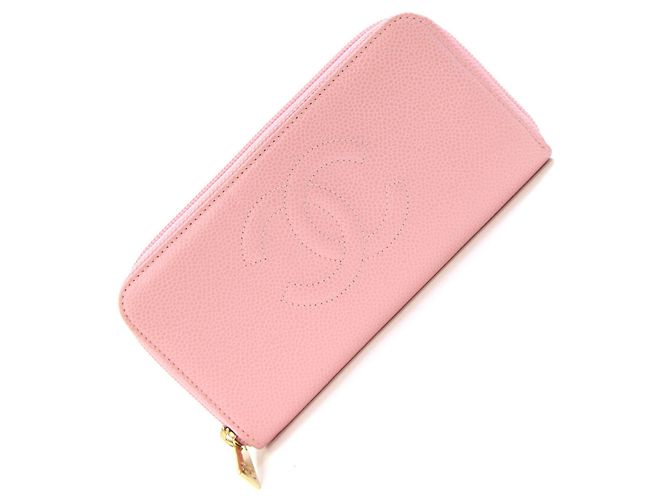 Cartera larga Chanel en piel de becerro granulada rosa