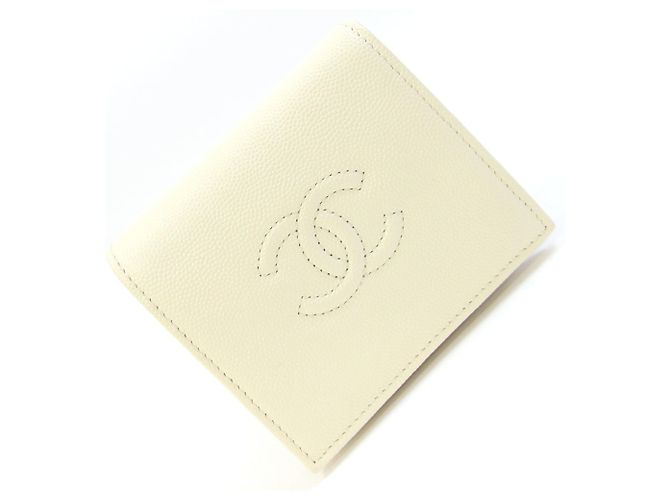 Chanel Ivory Caviar Leather Bi-Fold Wallet Cream