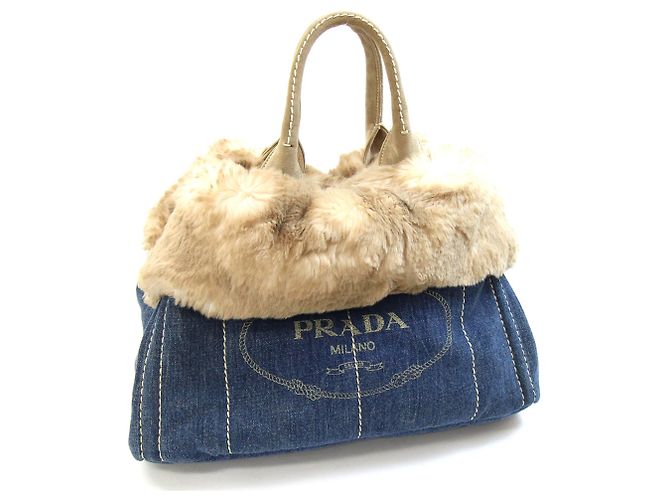 Tote Sac à main Prada Canapa BN2182 en Bleu et Beige