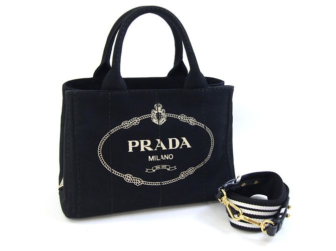 Prada Canapa Black Canvas Tote Bag