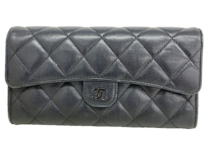 Chanel Matelassé Lambskin Long Wallet Black