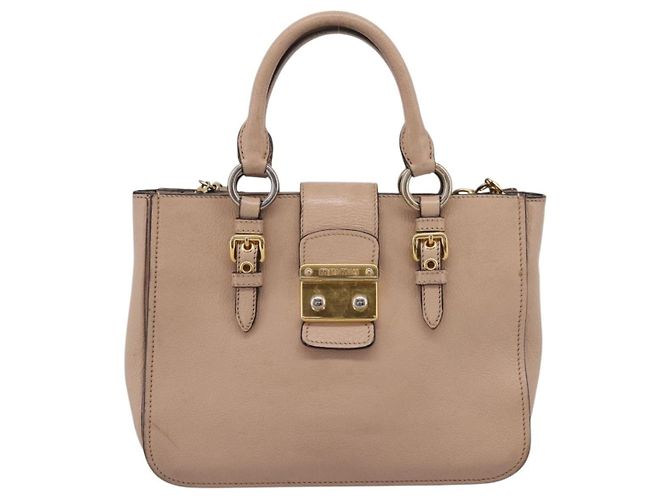 Miu Miu Madras Convertible Lock Leather Small Beige