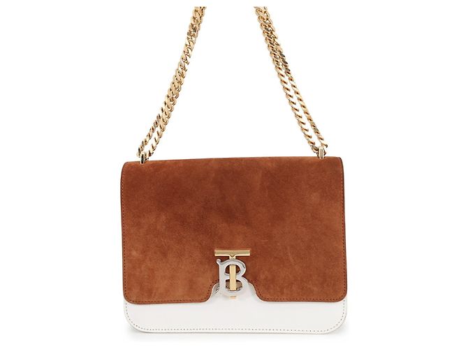 Borsa a tracolla con catena Burberry TB Medium Marrone Bianco