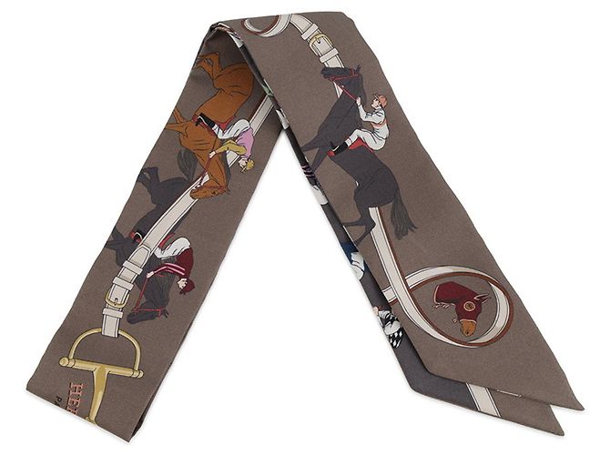 Twilly in seta Hermès - Design Corse di Cavalli Marrone Crudo