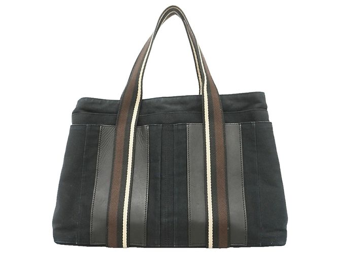 Hermès Hermes Troca Horizontal MM Canvas Tote Bag, Schwarz