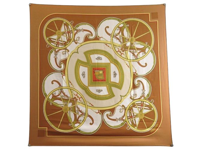 Hermès FOULARD HERMES WASHINGTON'S CARRIAGE CARRE 90 CM IN SETA MARRONE