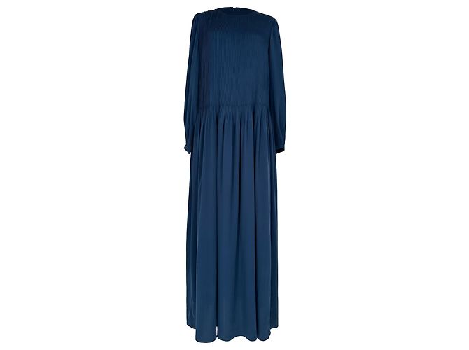 Abito maxi plissé Loro Piana in seta blu
