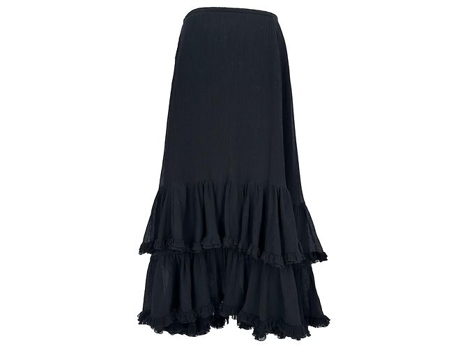 Falda maxi con volantes y capas Chloé en algodón negro