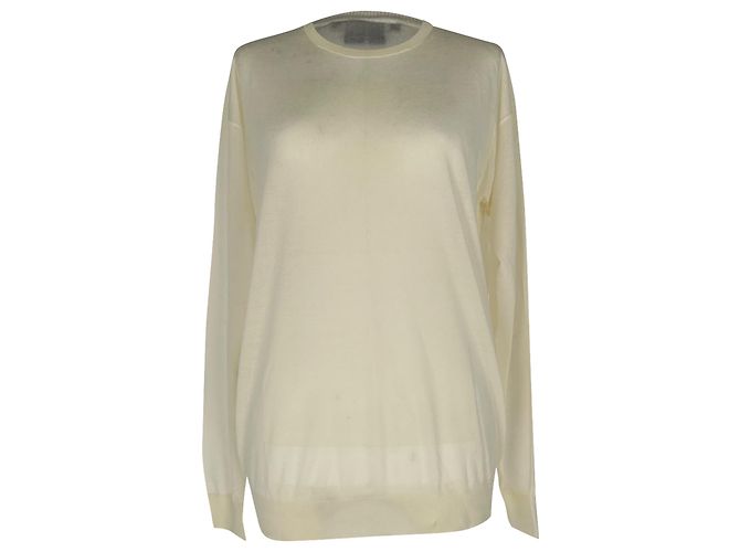 Sweater de malha Theory com gola redonda em seda Ivory Branco Cru