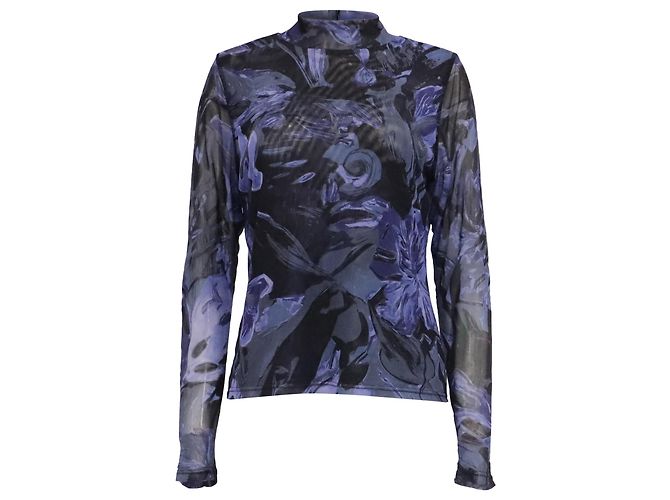 Prabal Gurung Mesh Mock Neck Top in Multicolor Polyester Multiple colors