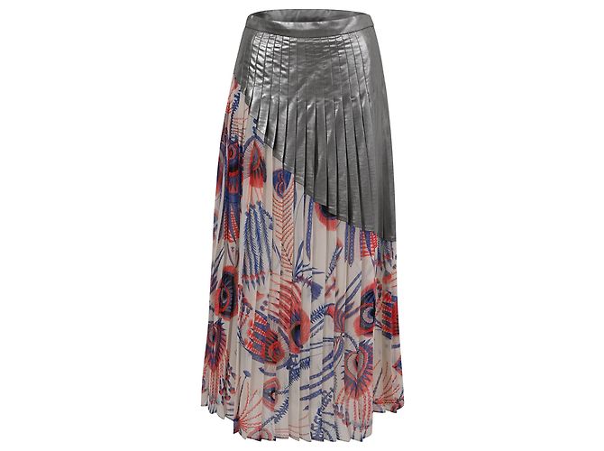 Dries Van Noten Plissierter Midirock mit Print aus multicoloured Polyester Mehrfarben