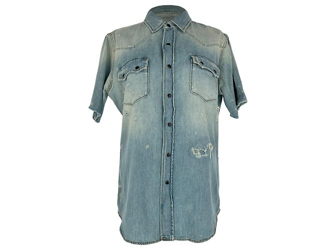 Autre Marque Camicia in denim a maniche corte Saint Laurent in cotone blu Blu chiaro