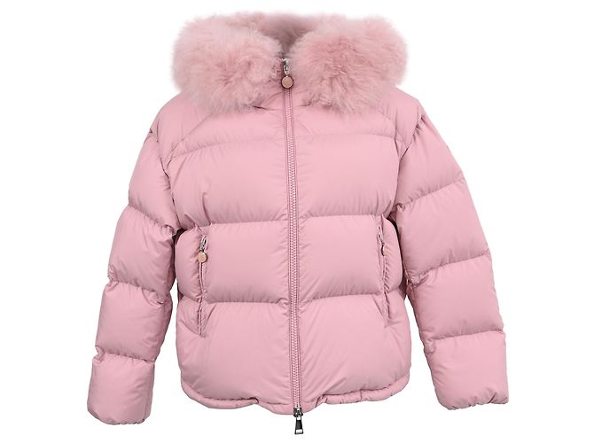 Moncler Mino Fur-Trimmed Down Jacket in Pink Polyester