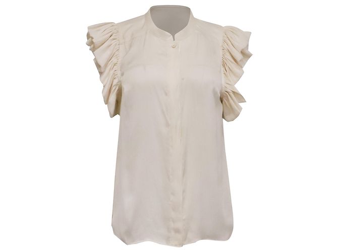 Zadig & Voltaire Tiza Bluse mit Rüschenärmeln aus elfenbeinfarbenem Polyester Weiß Roh