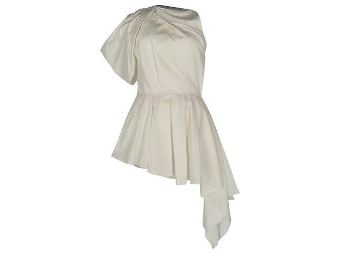 Top drapeado assimétrico Alexander Mcqueen em algodão branco Cru