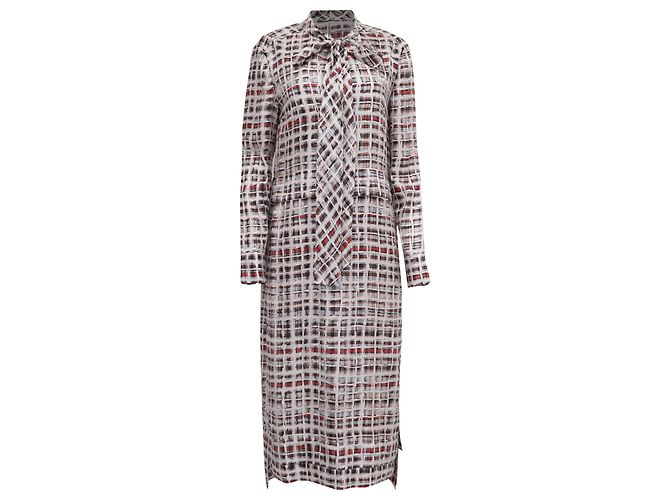 Abito midi Burberry Scribble Check in seta multicolore