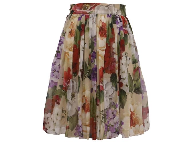 Gonna midi a stampa floreale Dolce & Gabbana in seta multicolore