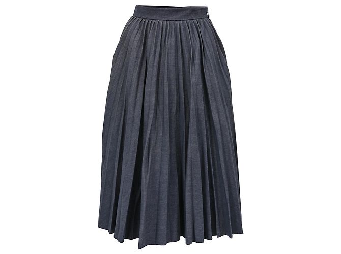 MSGM Plissierter Midi-Denimrock aus dunkelblauer Baumwolle