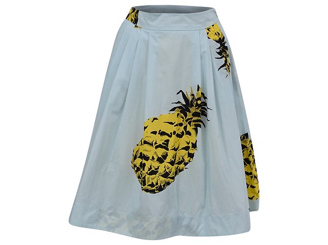 MSGM Midirock mit Ananas-Print aus hellblauem Baumwollstoff