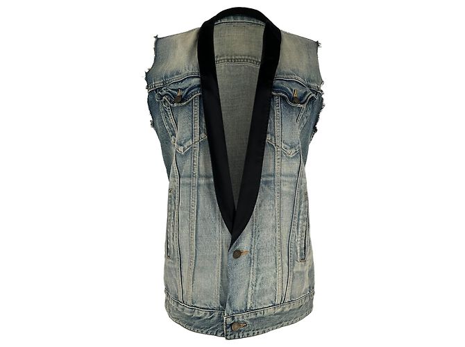Autre Marque Chaleco de denim Saint Laurent con cuello smoking en algodón azul