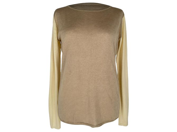 Max Mara Color-Block-Pullover aus beiger Wolle