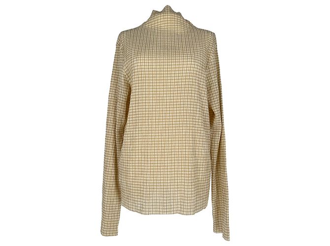 Jil Sander Gingham Turtleneck Top in Yellow Polyester