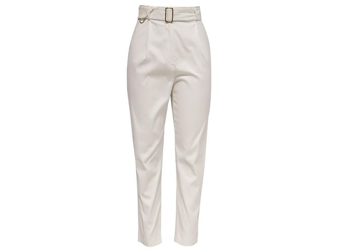 Max Mara weit geschnittene Hose mit hoher Taille und Gürtel aus weißer Baumwolle