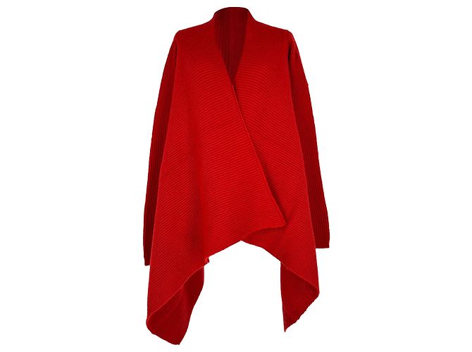 Pull cape en maille côtelée Rick Owens en laine rouge