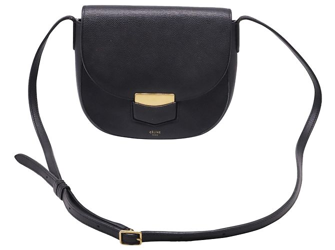 Céline Celine Trotteur Small Crossbody Bag aus schwarzem Leder