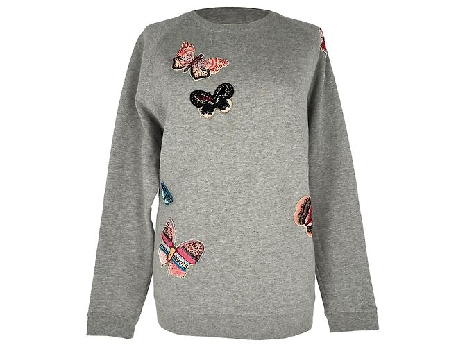 Valentino Garavani Sudadera Valentino con bordado de mariposa en algodón gris