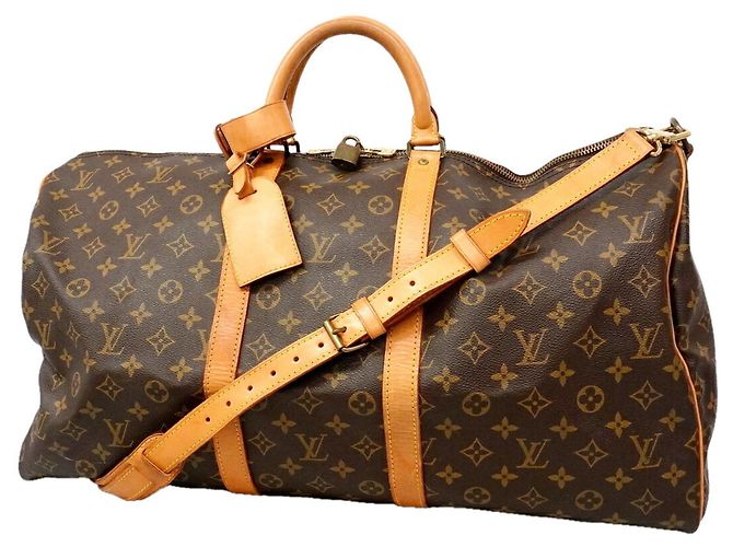 Louis Vuitton Brown Boston Monogram Keepall Bandoulière 55 Marrone