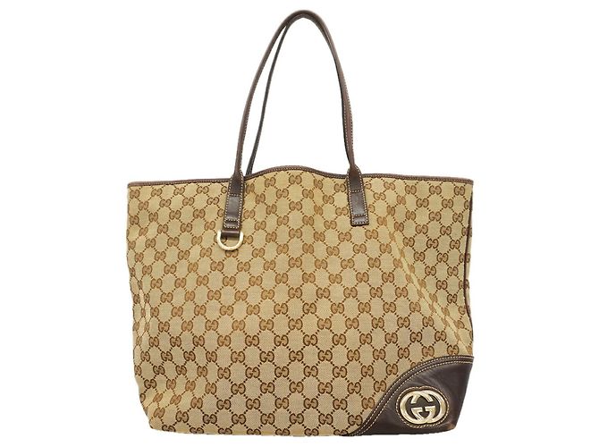 Saco Tote Gucci em lona bege e castanho