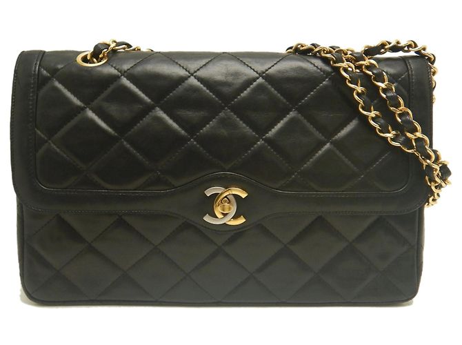 Bolsa de Ombro Chanel Double Flap com Corrente Preto