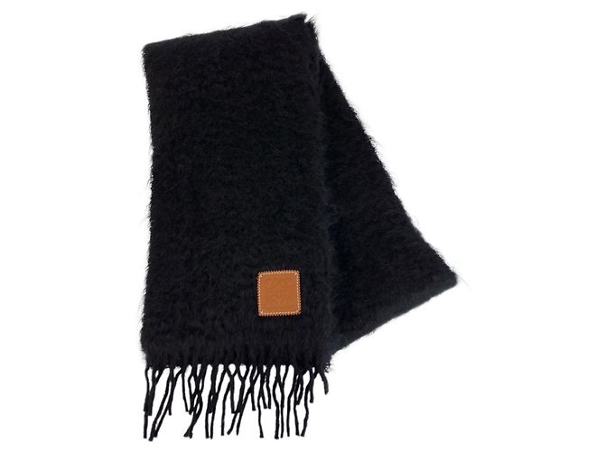 Stola LOEWE Anagram in lana e mohair nera e marrone Nero