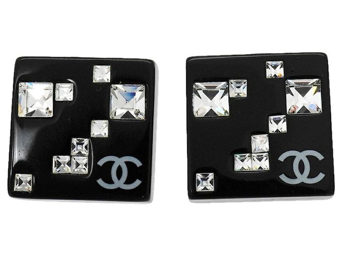 Boucles d'oreilles clips Chanel Black and Silver Noir Argenté