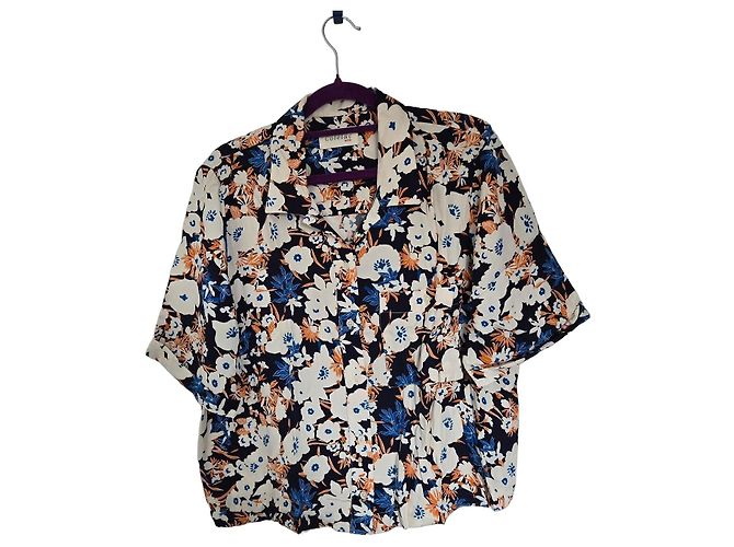 Blouse à fleurs - Acoté Cotélac Blanc Bleu Multicolore Orange