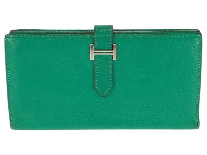 Hermès Cartera larga Hermes Bearn Soufflé Mint Green Verde