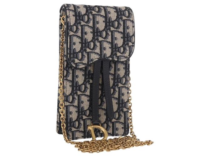 Christian Dior Vertical Saddle Chain Oblique Canvas Blu navy