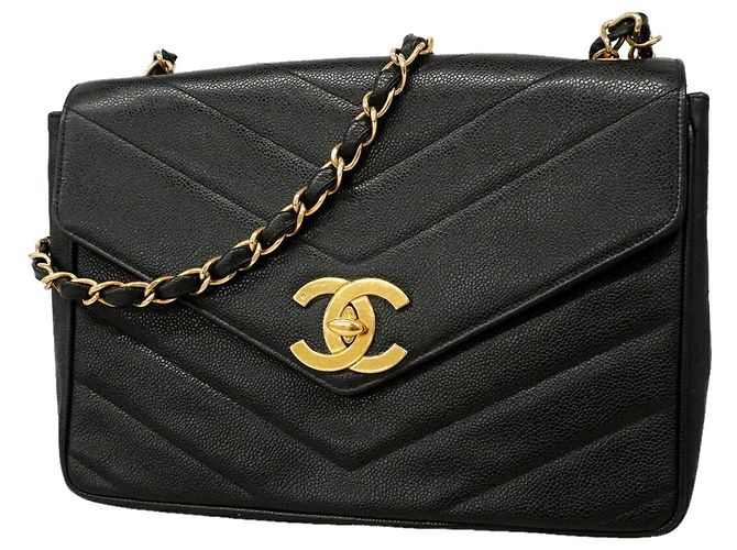 Borsa a tracolla Chanel V-Stitch con catena Nero