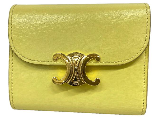 Céline Celine Triomphe Leather Tri-fold Wallet Yellow