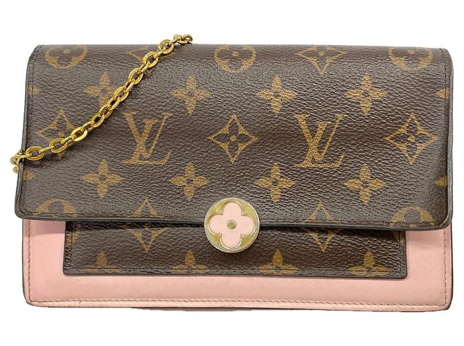 Louis Vuitton Monogram Portefeuille Flore Chain Wallet Marron Rose
