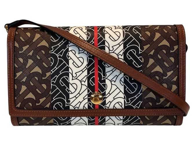 Cartera de cadena de cuero marrón Burberry Castaño