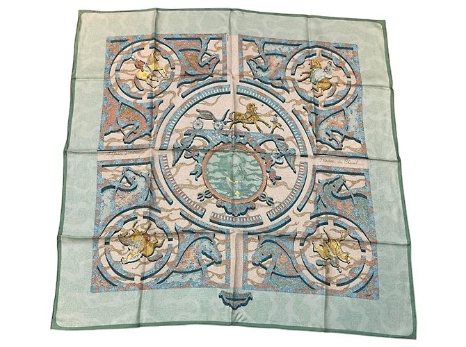 Hermès Lenço de seda Hermes Carre 90 PEINTRE DU CHEVAL Verde