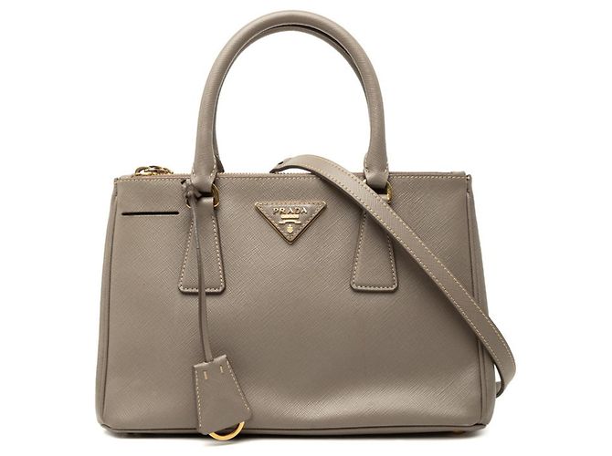 Prada Galleria Triangle Logo Plate Handbag Beige