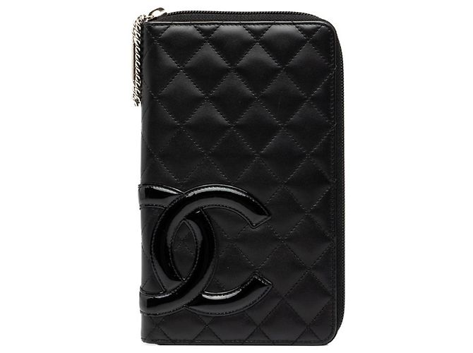 Chanel Cambon Line Coco Mark Round Zipper Long Wallet Black Silvery