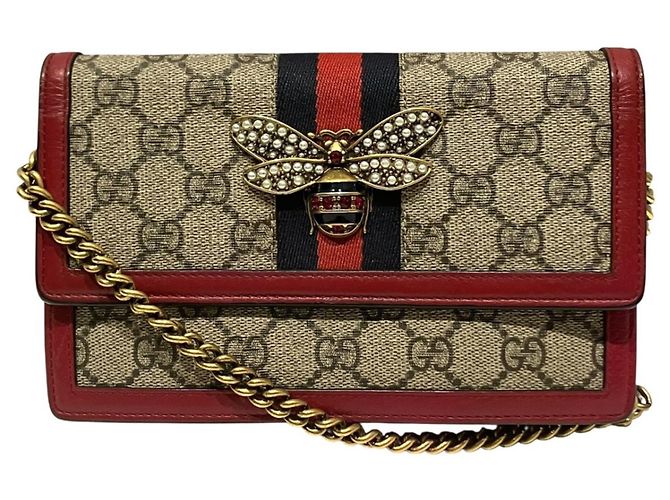 Borsa a tracolla Gucci Queen Margaret Bee Rosso Beige